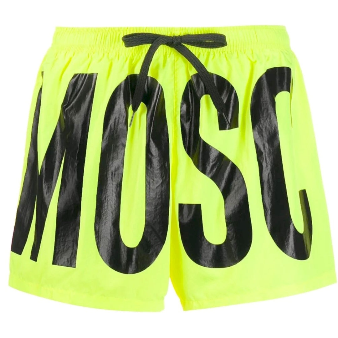 Moschino Brand Print Logo Bright Yellow Short Swim Shorts M