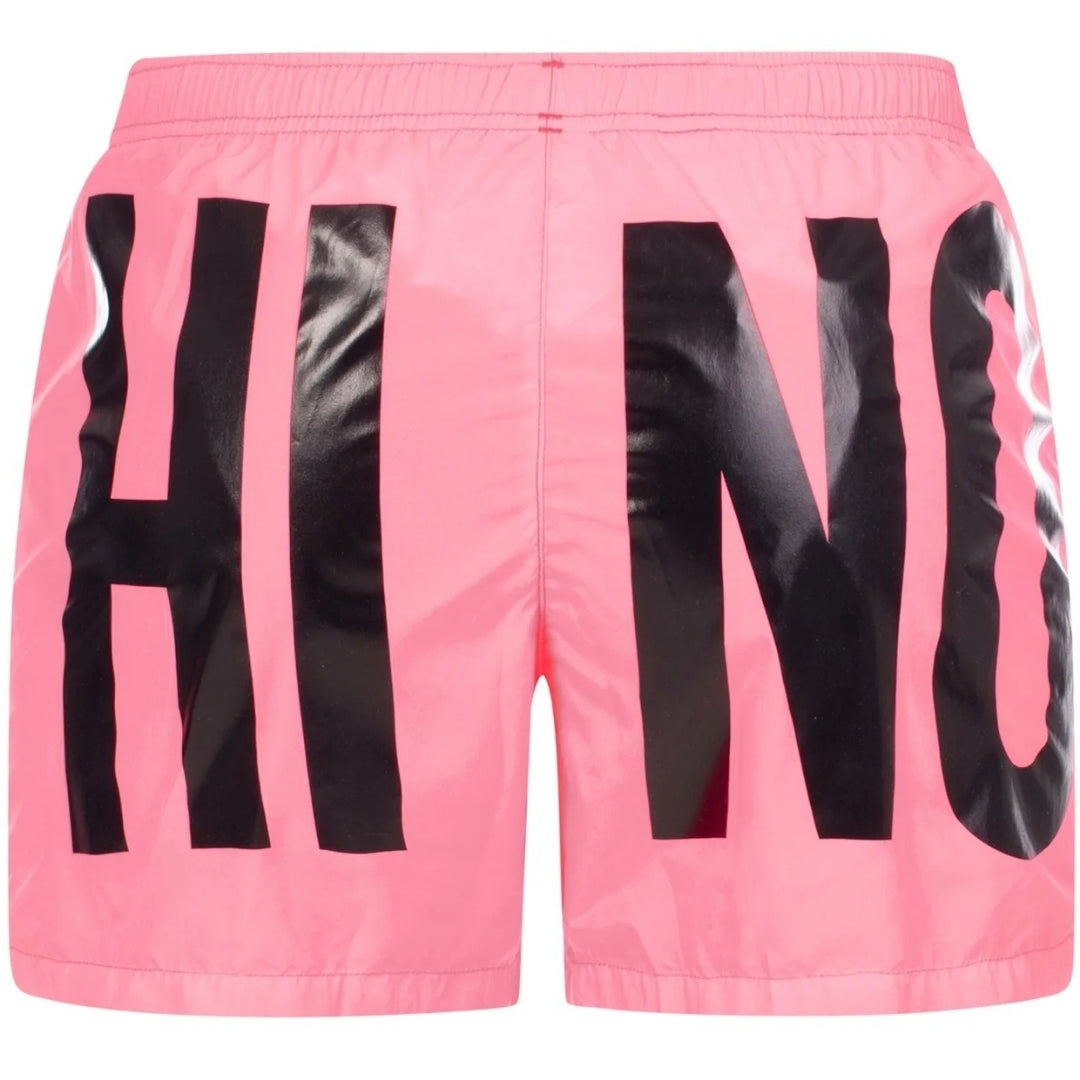 Moschino Brand Print Logo Bright Pink Short Swim Shorts M