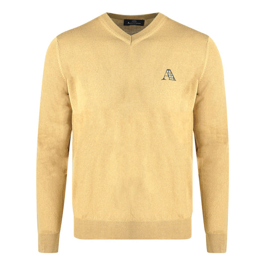 Aquascutum Check A Logo Beige V-Neck Jumper - Blakeburn