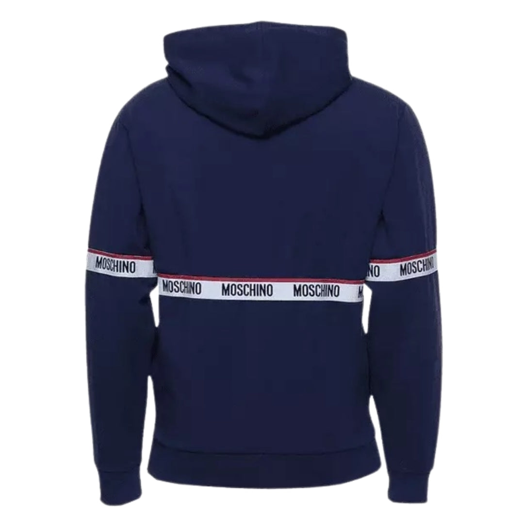 Moschino Branded Taped Chest Navy Blue Hoodie S