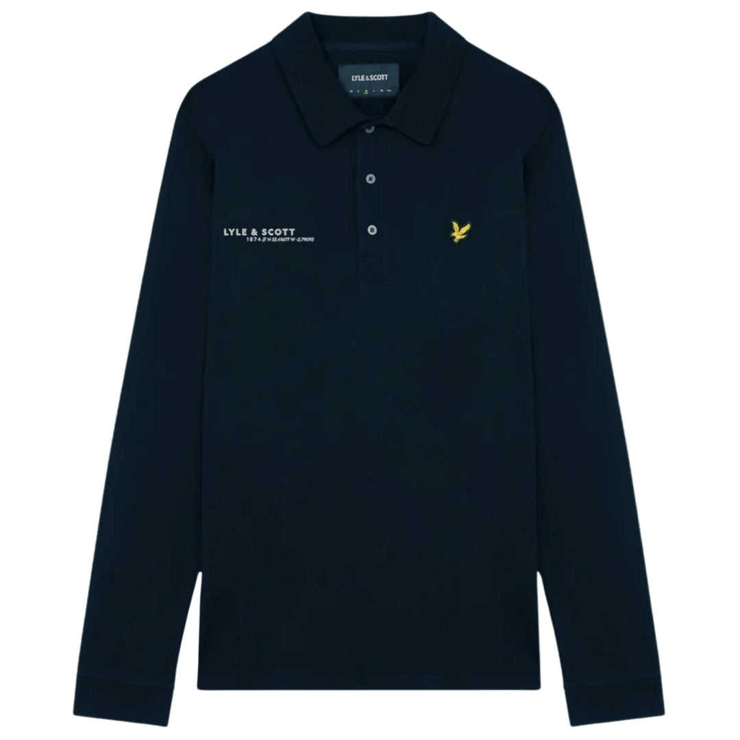 Lyle & Scott Navy Blue Co-ordinate Print Logo Long Sleeved Polo Shirt M