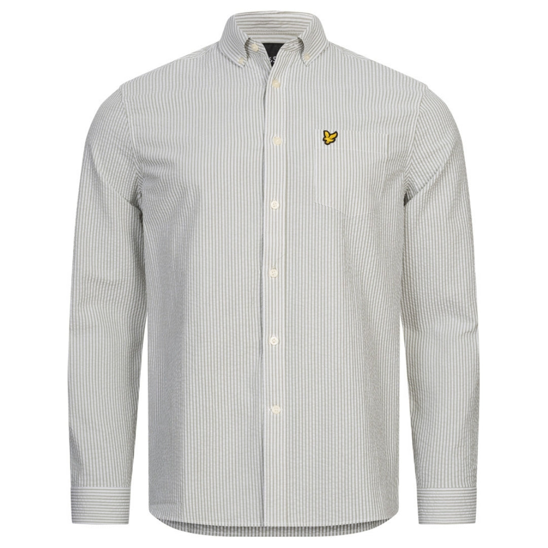 Lyle & Scott Long Sleeve Seersucker Strike White Shirt XS