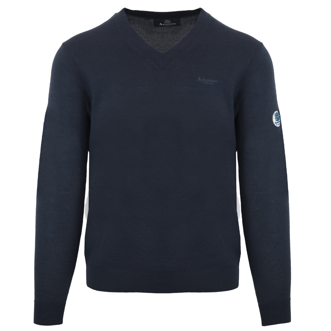 Aquascutum V-Neck Navy Blue Pull Over Jumper S