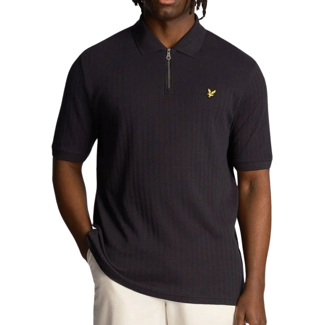 Lyle & Scott Textured Stripe Dark Navy Blue Polo Shirt