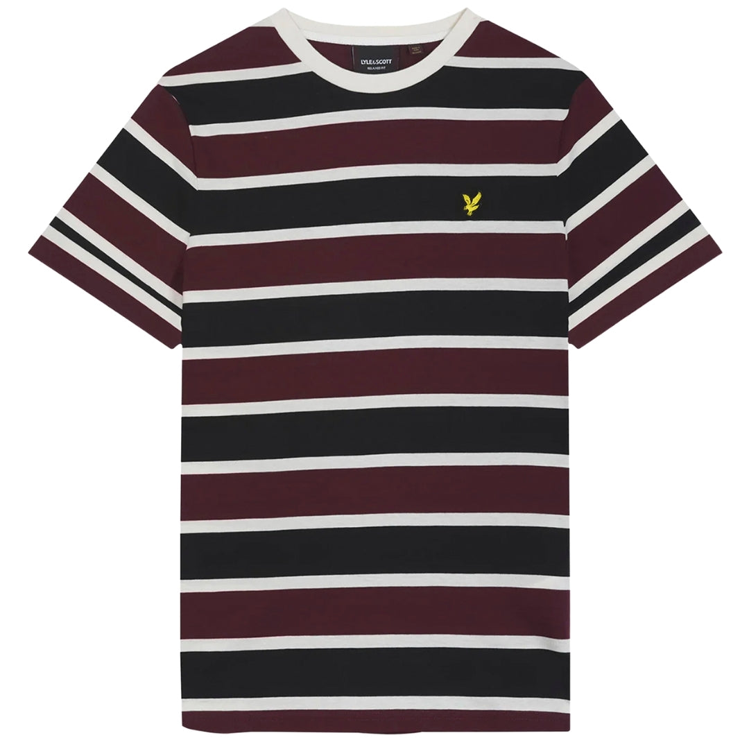 Lyle & Scott Stripe Burgundy T-Shirt M