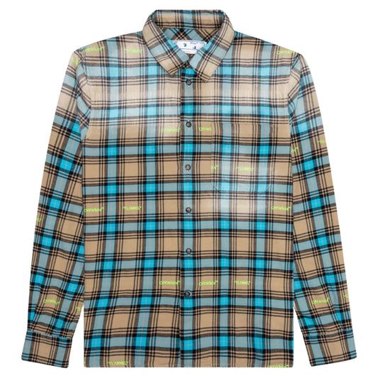 Off-White Helvetica Pattern Camel Beige Flannel Shirt S