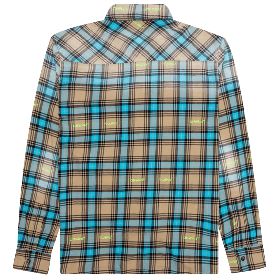 Off-White Helvetica Pattern Camel Beige Flannel Shirt S