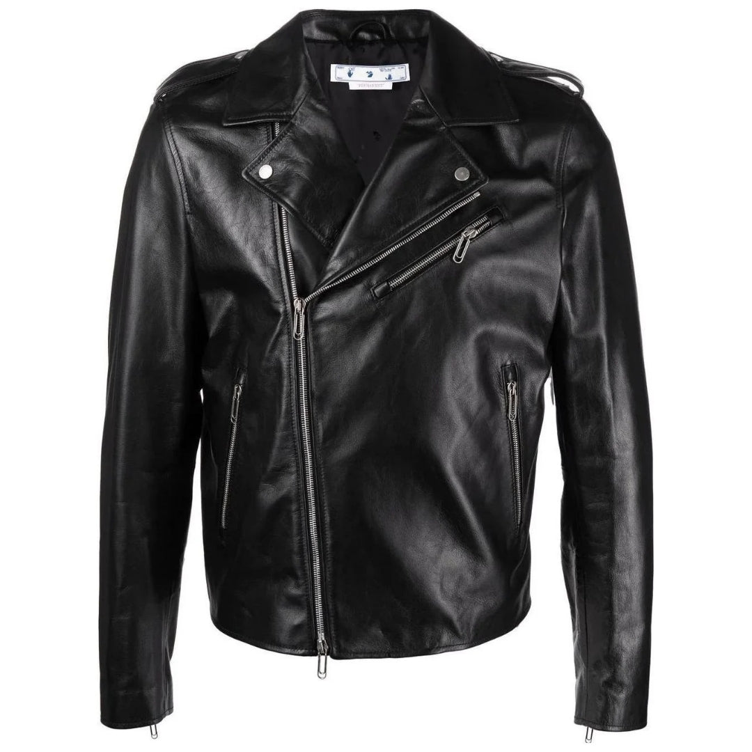 Off-White Diag Tab Biker Leather Jacket S