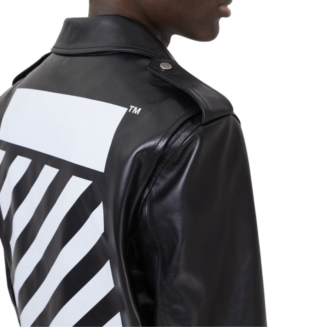 Off-White Diag Tab Biker Leather Jacket S