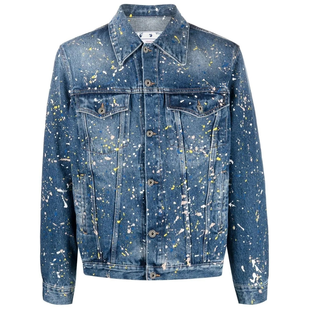 Off-White Paint Splatter Skate Fit Blue Denim Jacket S