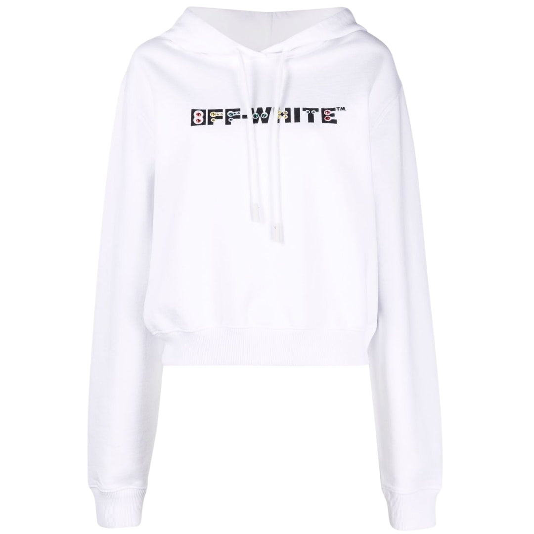 Off-White Geometric Logo Cropped White Hoodie XS