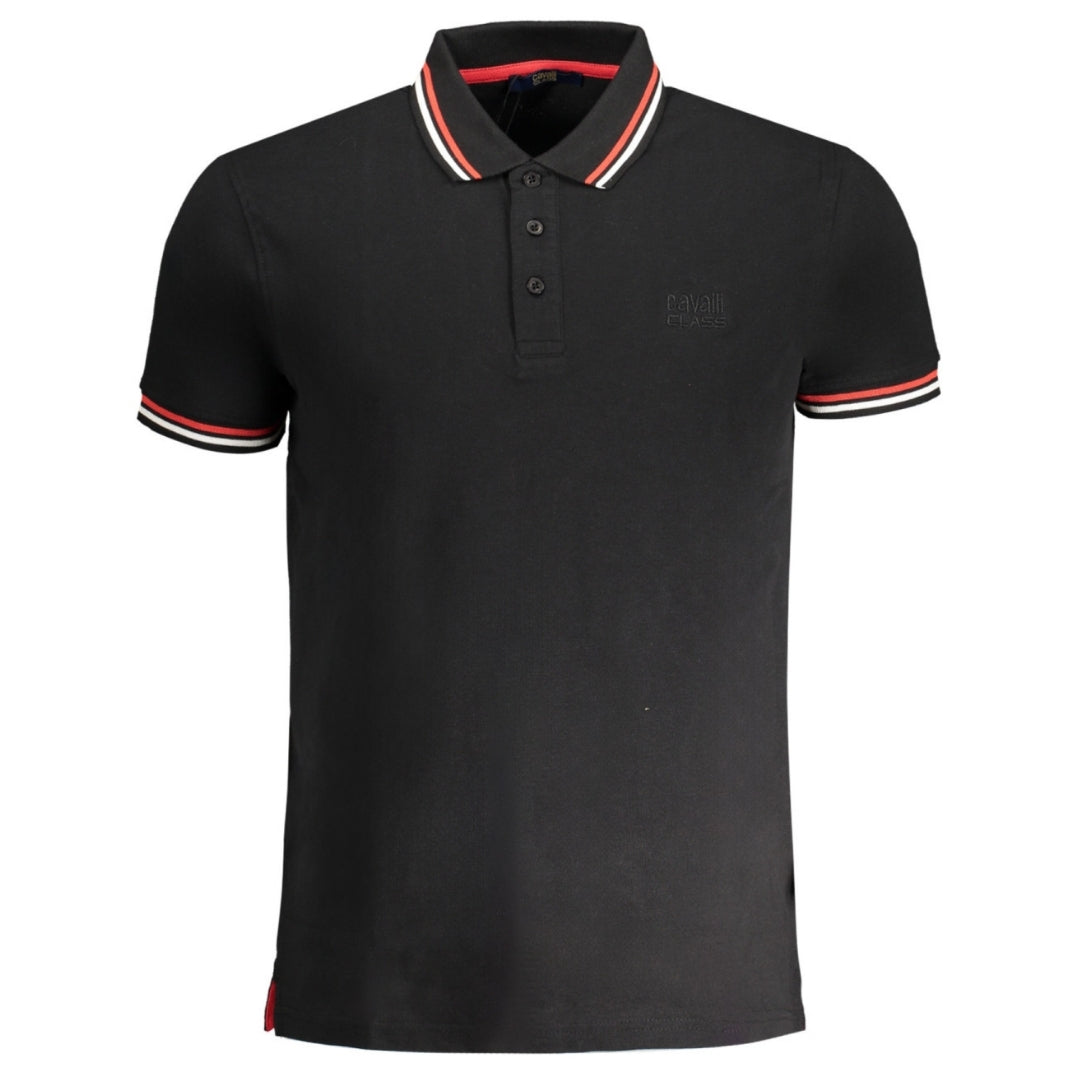 Cavalli Class Tipped Collar Toned Logo Black Polo Shirt m