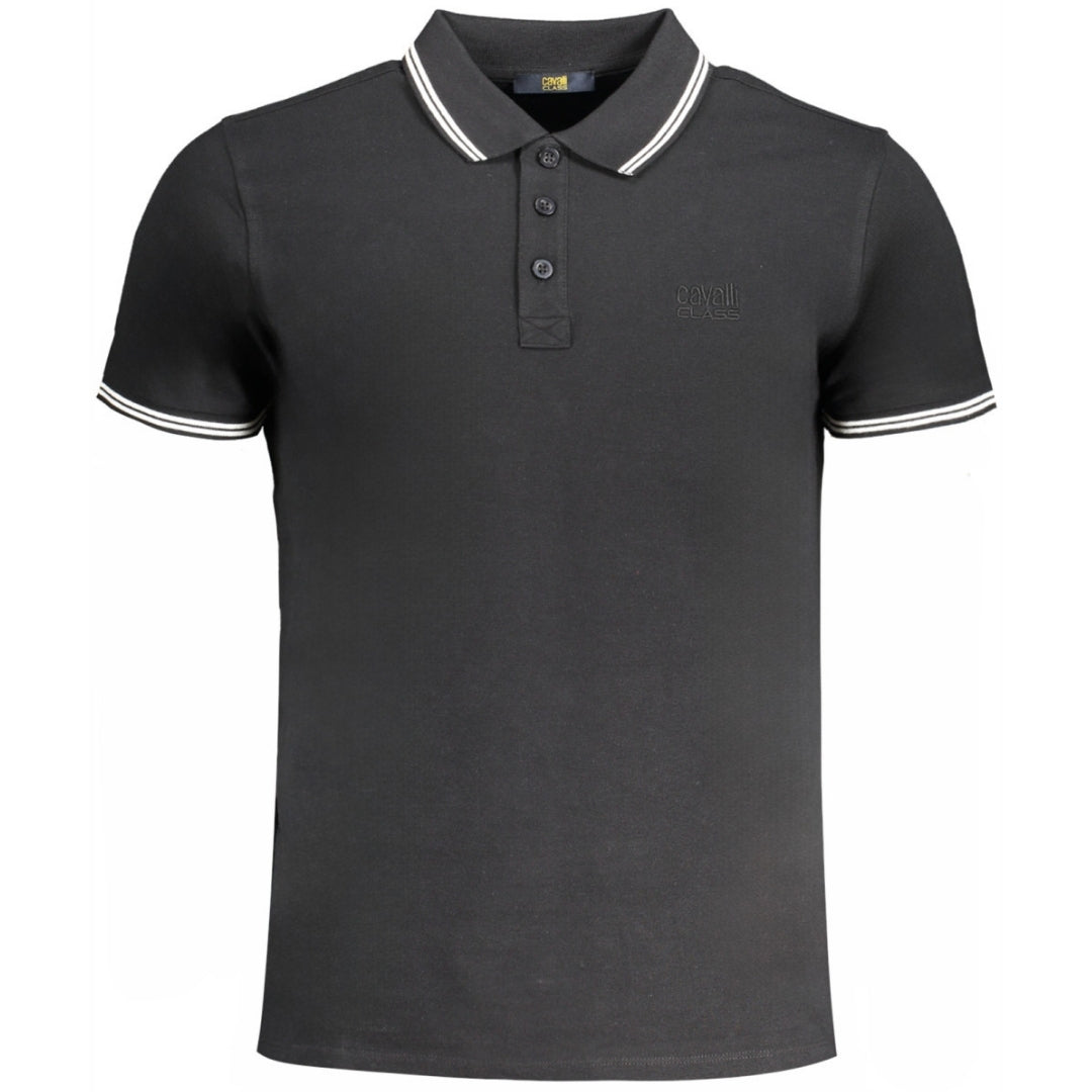 Cavalli Class White Tipped Collar Toned Logo Black Polo Shirt m