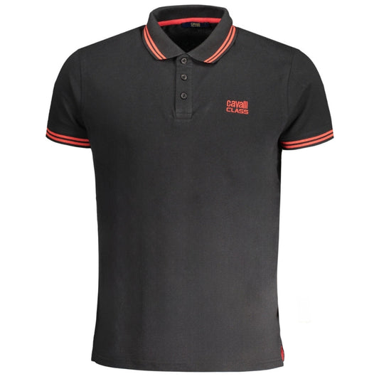 Cavalli Class Tipped Collar Red Logo Black Polo Shirt m