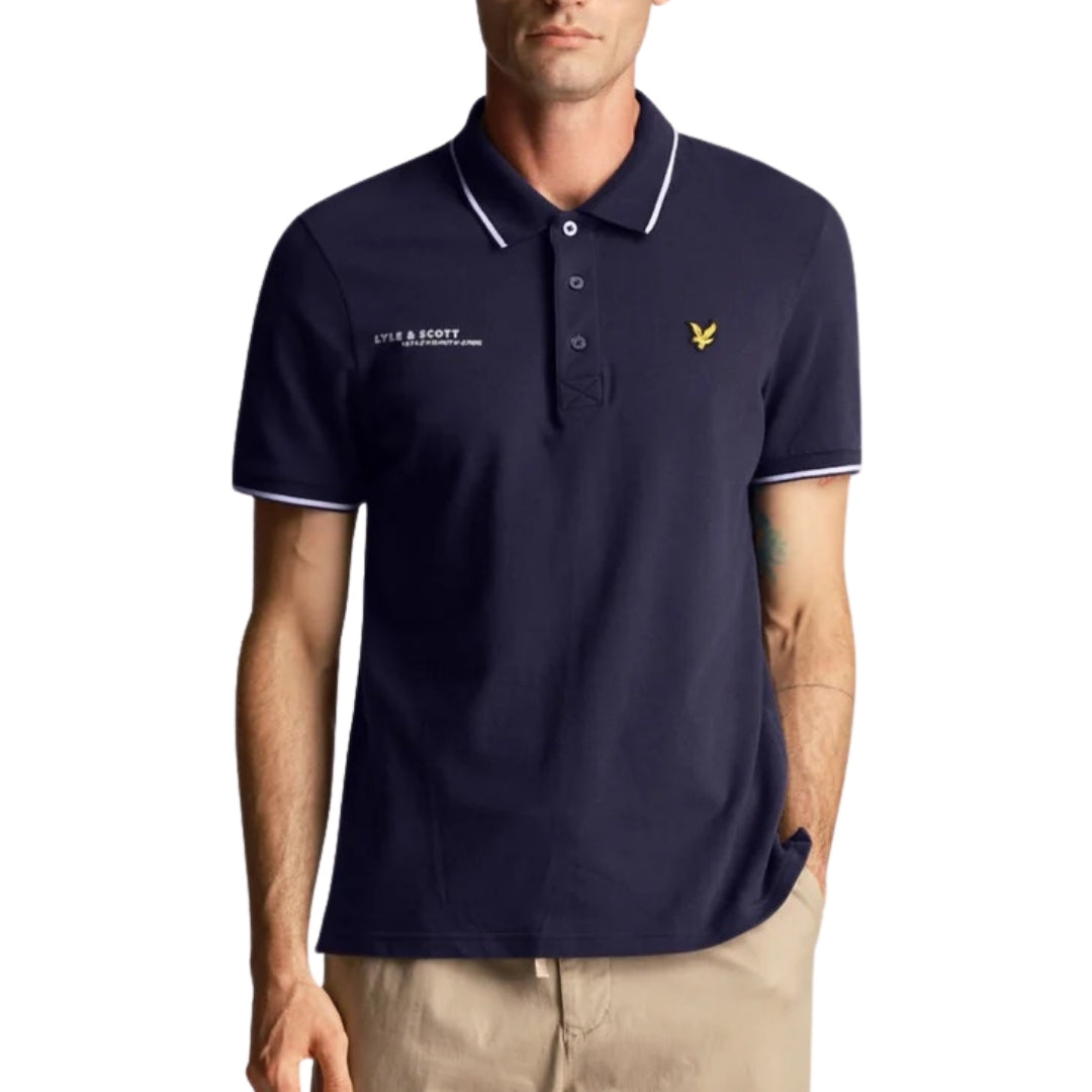 Lyle & Scott Navy Blue Co-ordinate Print Logo Short Sleeved Polo Shirt M