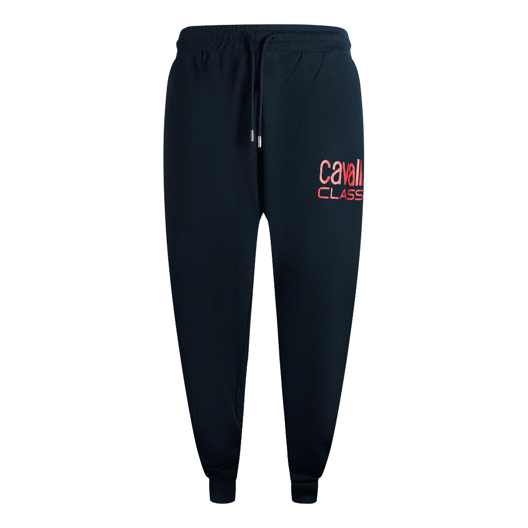 Cavalli Class Bold Red Logo Navy Blue Sweatpants M