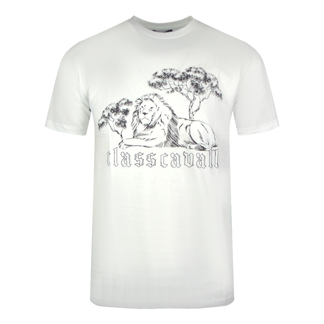 Cavalli Class Resting Lion Design White T-Shirt