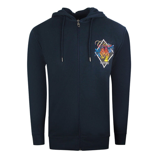 Cavalli Class Diamond Logo Navy Blue Zip-Up Hoodie