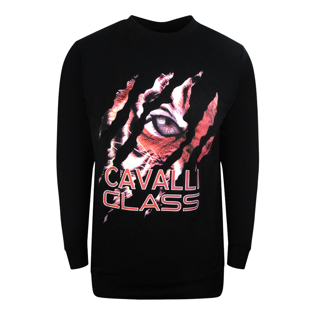 Cavalli Class Peeking Tiger Design Black Sweatshirt