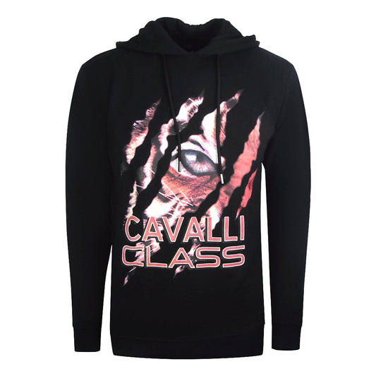 Cavalli Class Peeking Tiger Design Black Hoodie