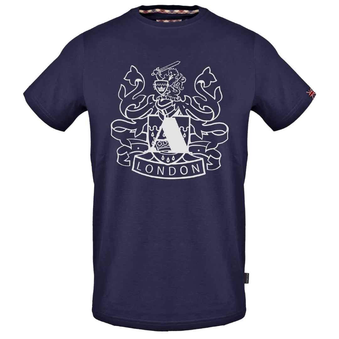 Aquascutum Large Shield Aldis Logo Navy Blue T-Shirt S