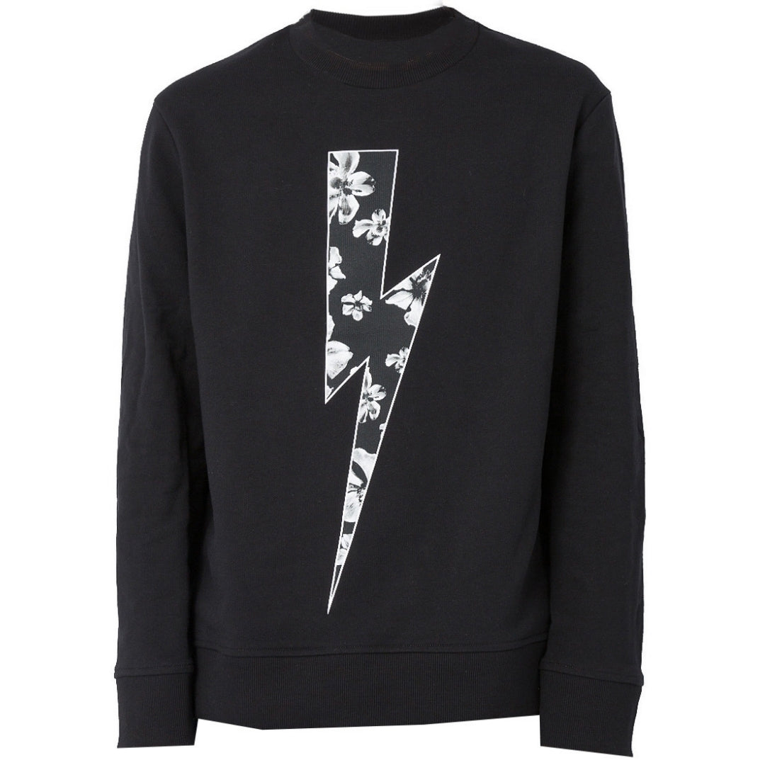 Neil Barrett Flower Lightning Bolt Black Sweatshirt