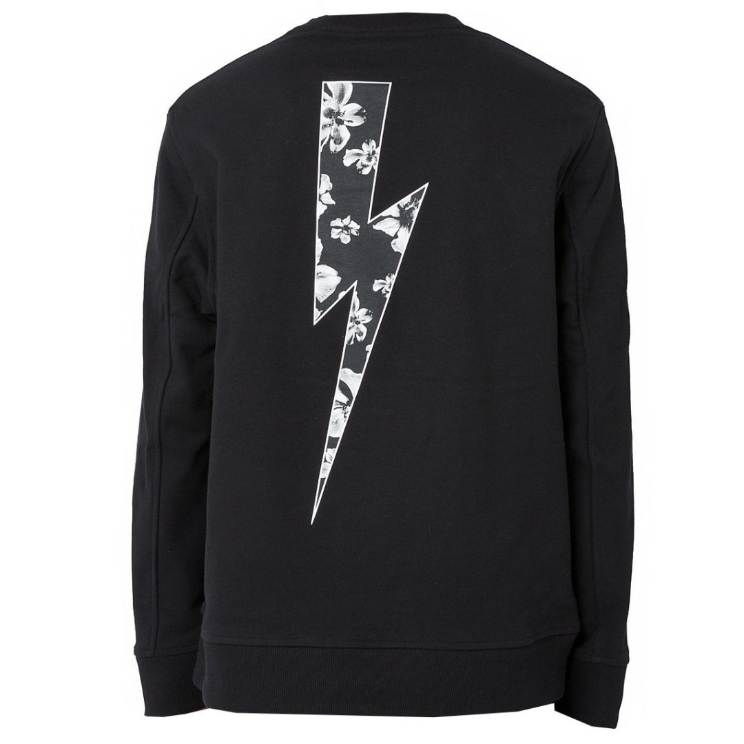 Neil Barrett Flower Lightning Bolt Black Sweatshirt