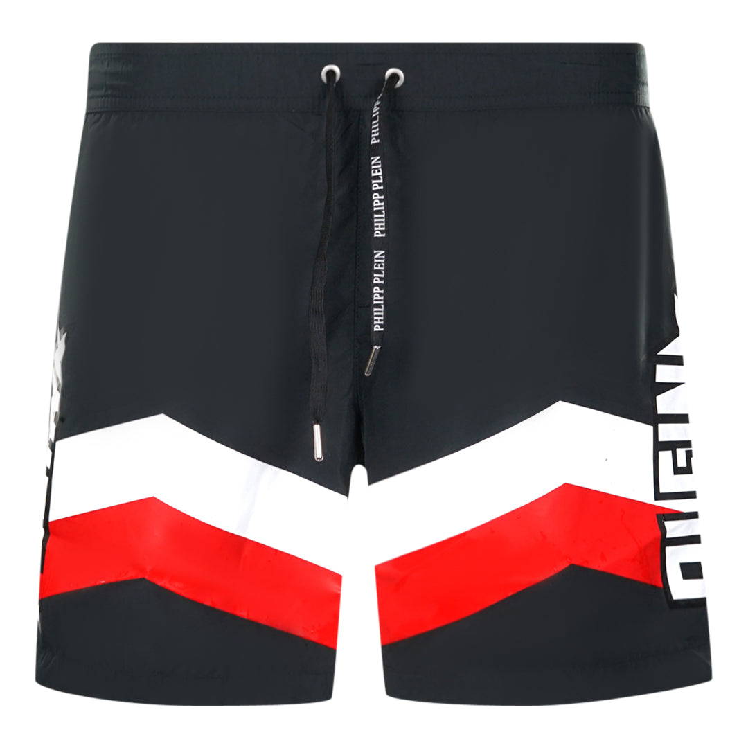 Philipp Plein Diag Logo Long Black Swim Shorts