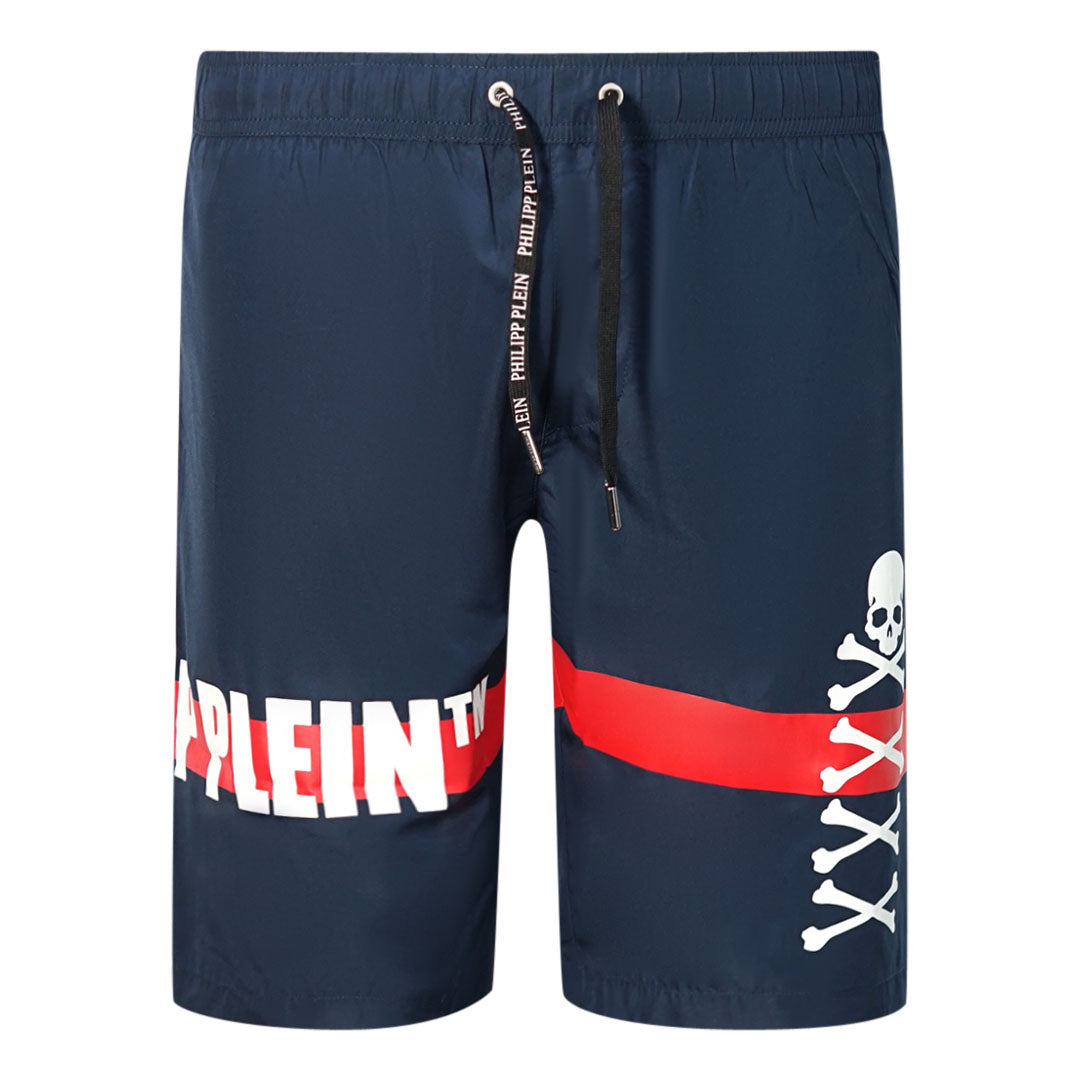 Philipp Plein TM Skull And Bones Navy Swim Shorts