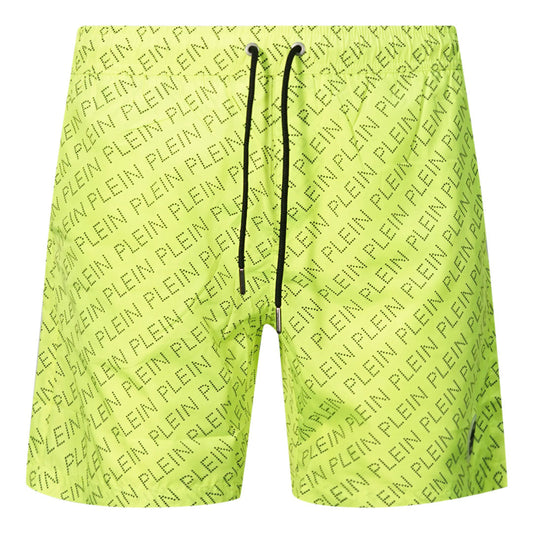 Philipp Plein Repetitive Logo Fluorescent Yellow Swim Shorts