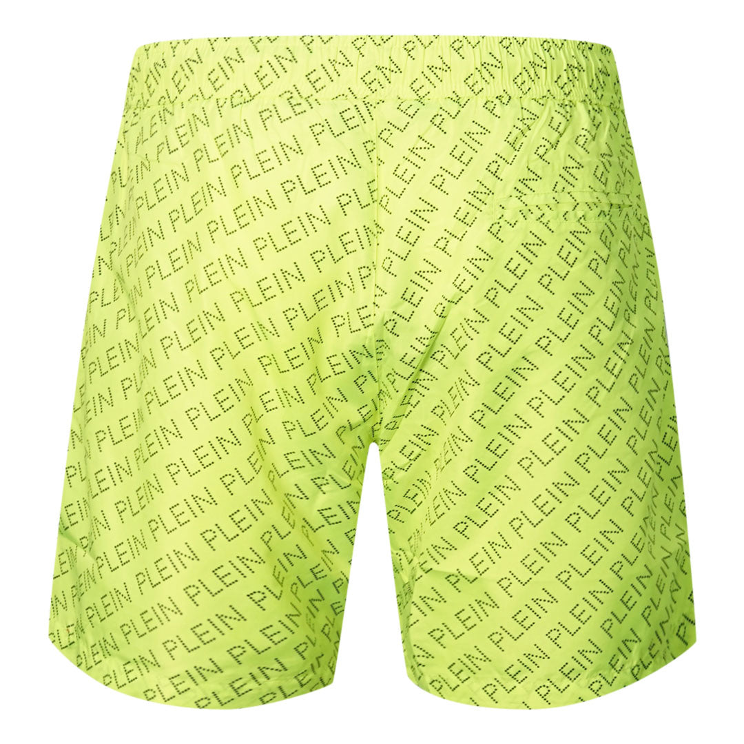 Philipp Plein Repetitive Logo Fluorescent Yellow Swim Shorts