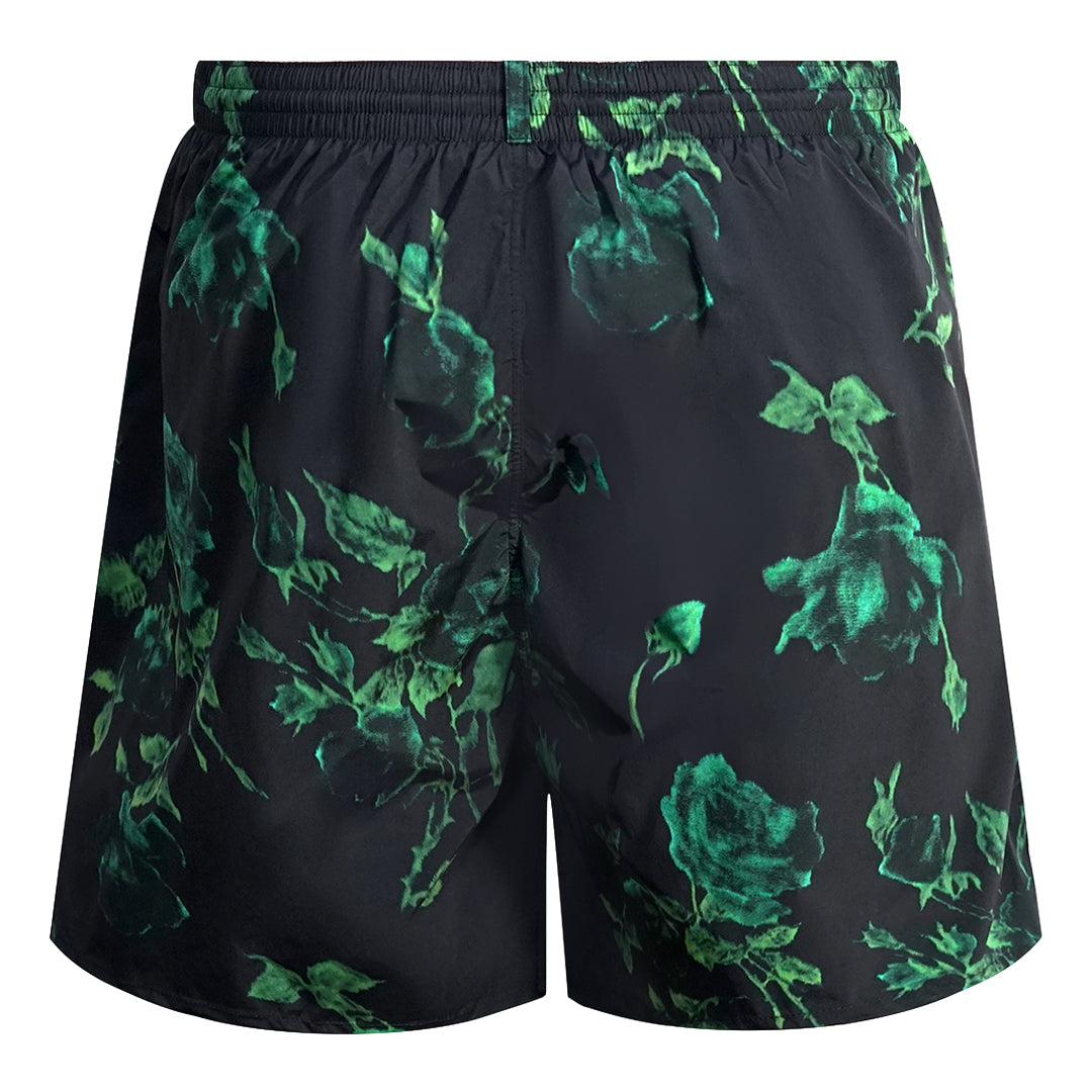 Dsquared2 Green Floral All-Over Design Black Swim Shorts