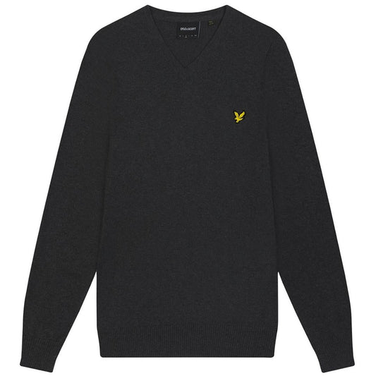 Lyle & Scott Cotton Merino Charcoal Marl V-Neck Jumper