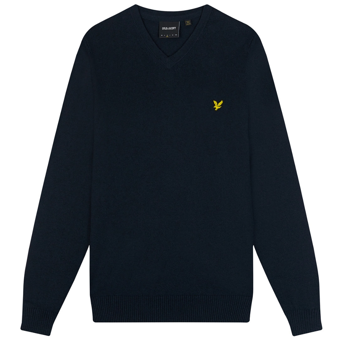 Lyle & Scott Cotton Merino Dark Navy V-Neck Jumper