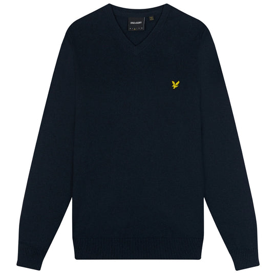 Lyle & Scott Cotton Merino Dark Navy V-Neck Jumper