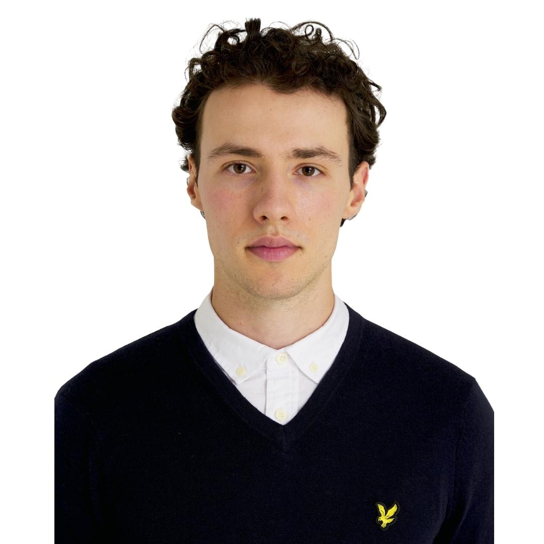 Lyle & Scott Cotton Merino Dark Navy V-Neck Jumper