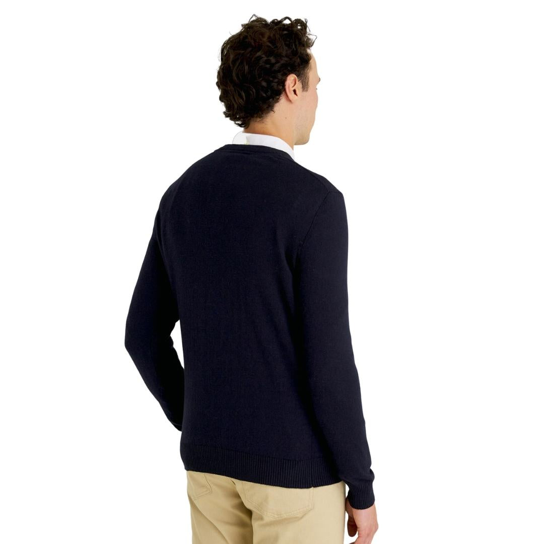 Lyle & Scott Cotton Merino Dark Navy V-Neck Jumper