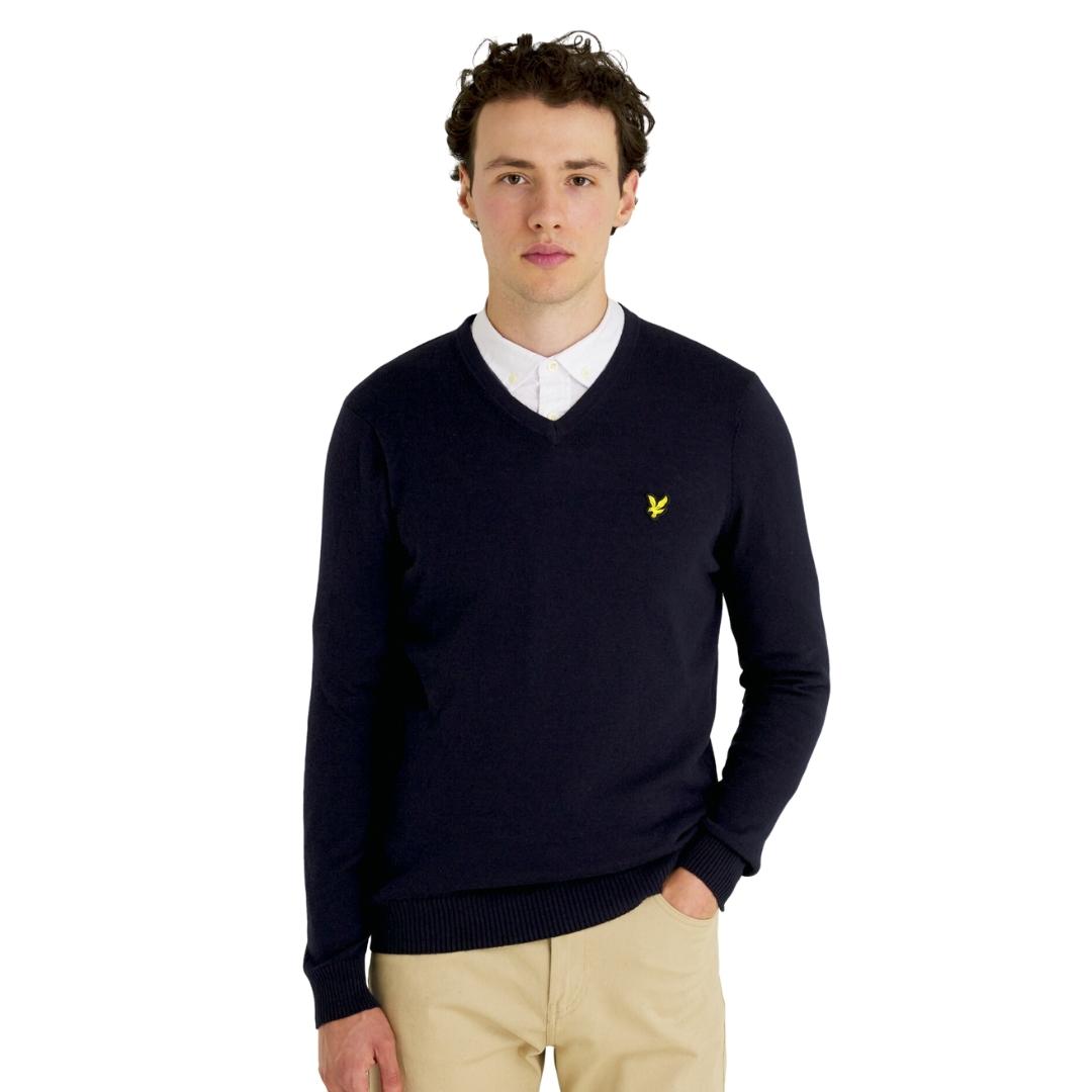 Lyle & Scott Cotton Merino Dark Navy V-Neck Jumper