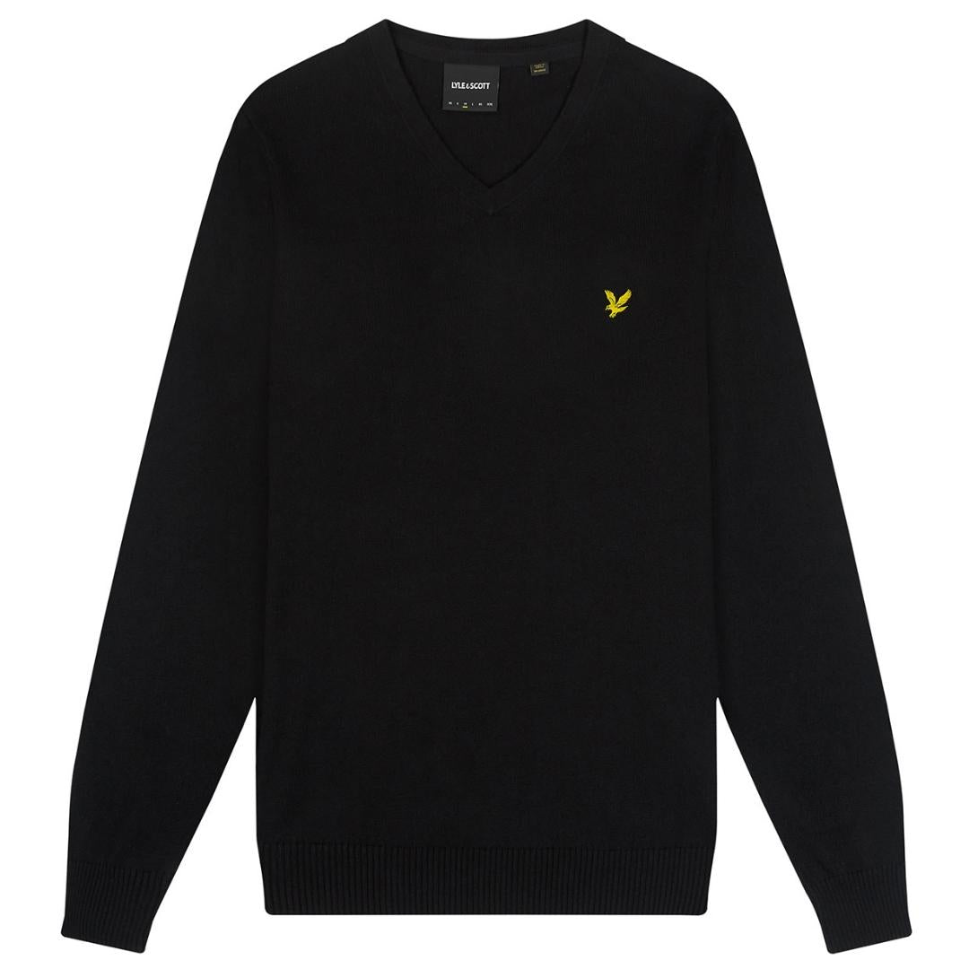 Lyle & Scott Cotton Merino Jet Black V-Neck Jumper