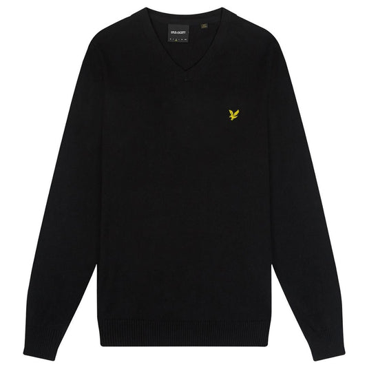 Lyle & Scott Cotton Merino Jet Black V-Neck Jumper