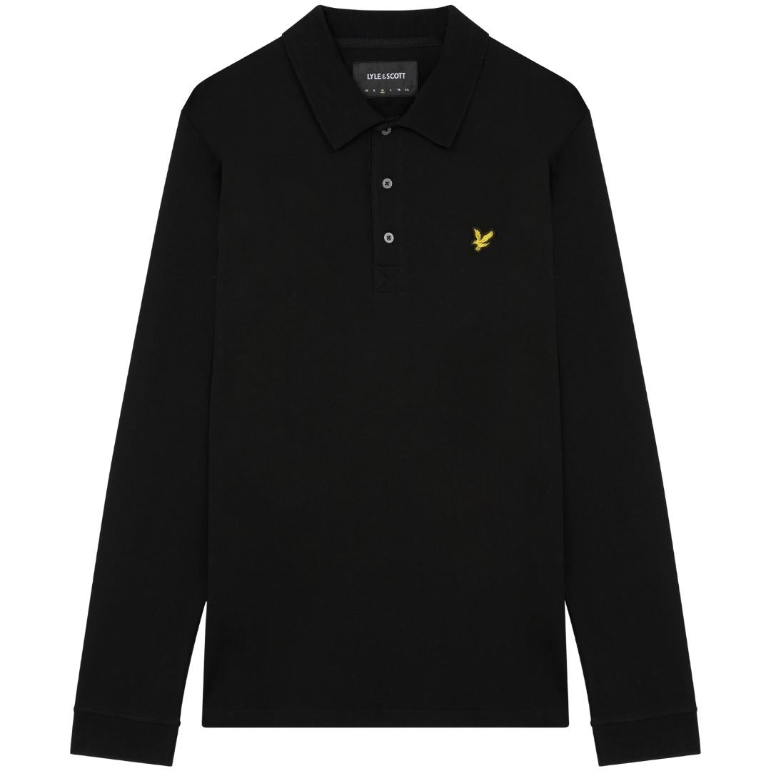 Lyle & Scott Branded Chest Logo Jet Black Long Sleeve Polo Shirt