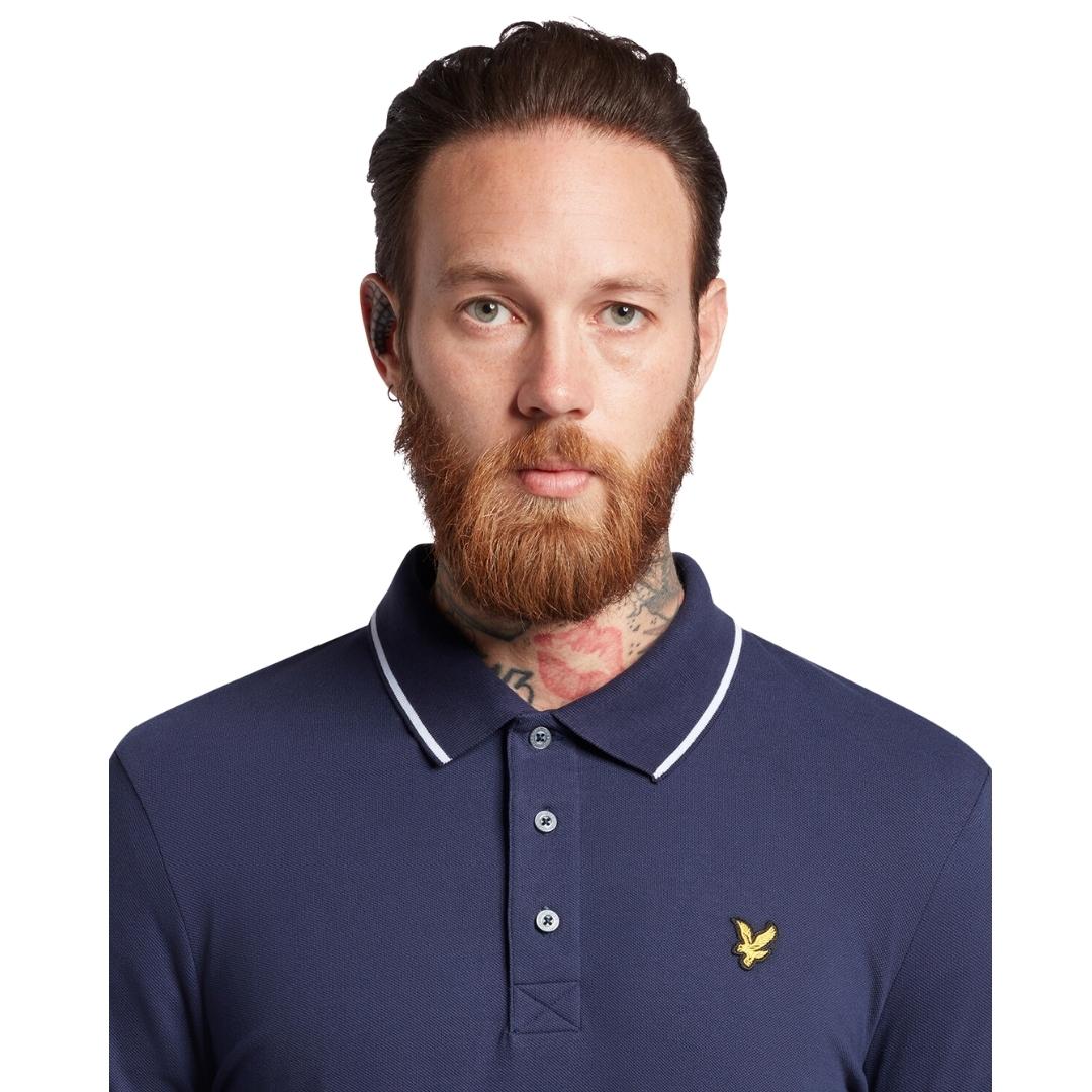 Lyle & Scott Tipped Collar Dark Blue Polo Shirt