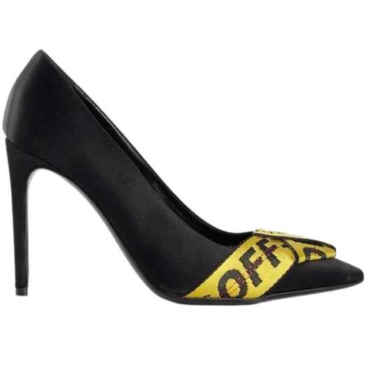 Off-White Branded Tape Commercial Bow Pump Black Heels