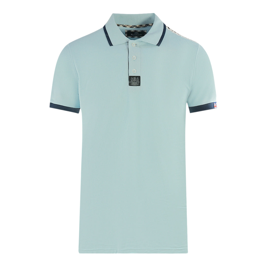 Aquascutum Branded Shoulder Tipped Light Blue Polo Shirt