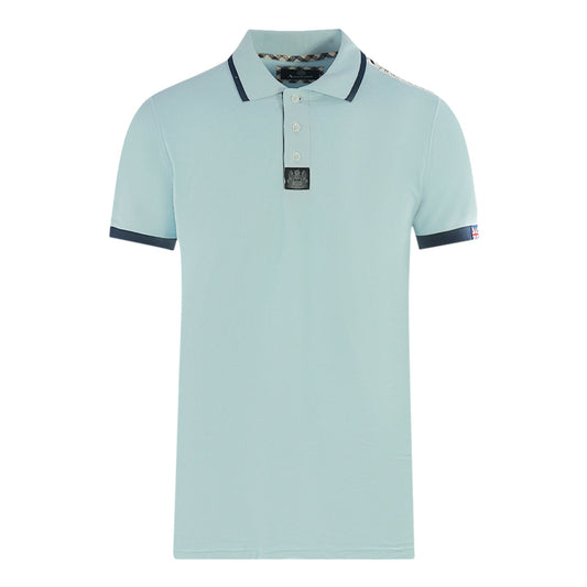 Aquascutum Branded Shoulder Tipped Light Blue Polo Shirt