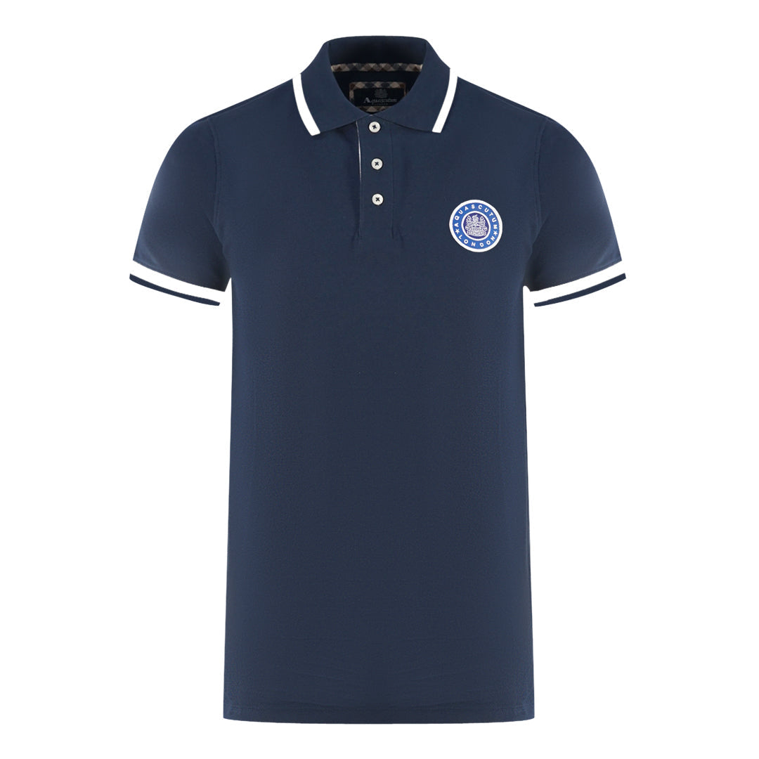 Aquascutum London Embroidered Badge Navy Blue Polo Shirt