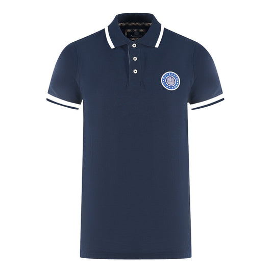 Aquascutum London Embroidered Badge Navy Blue Polo Shirt