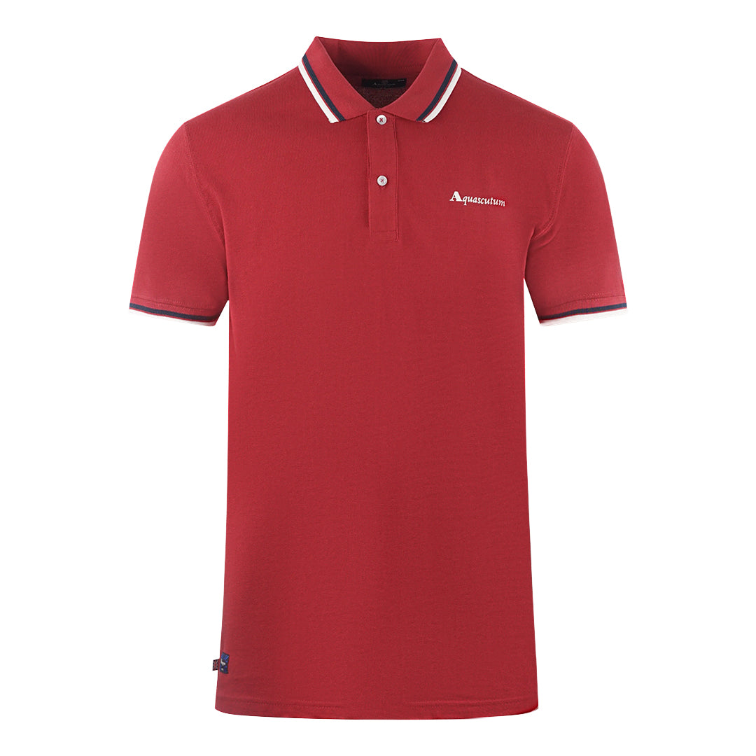 Aquascutum Mens Po002 14 Polo Shirt Bordeaux Red