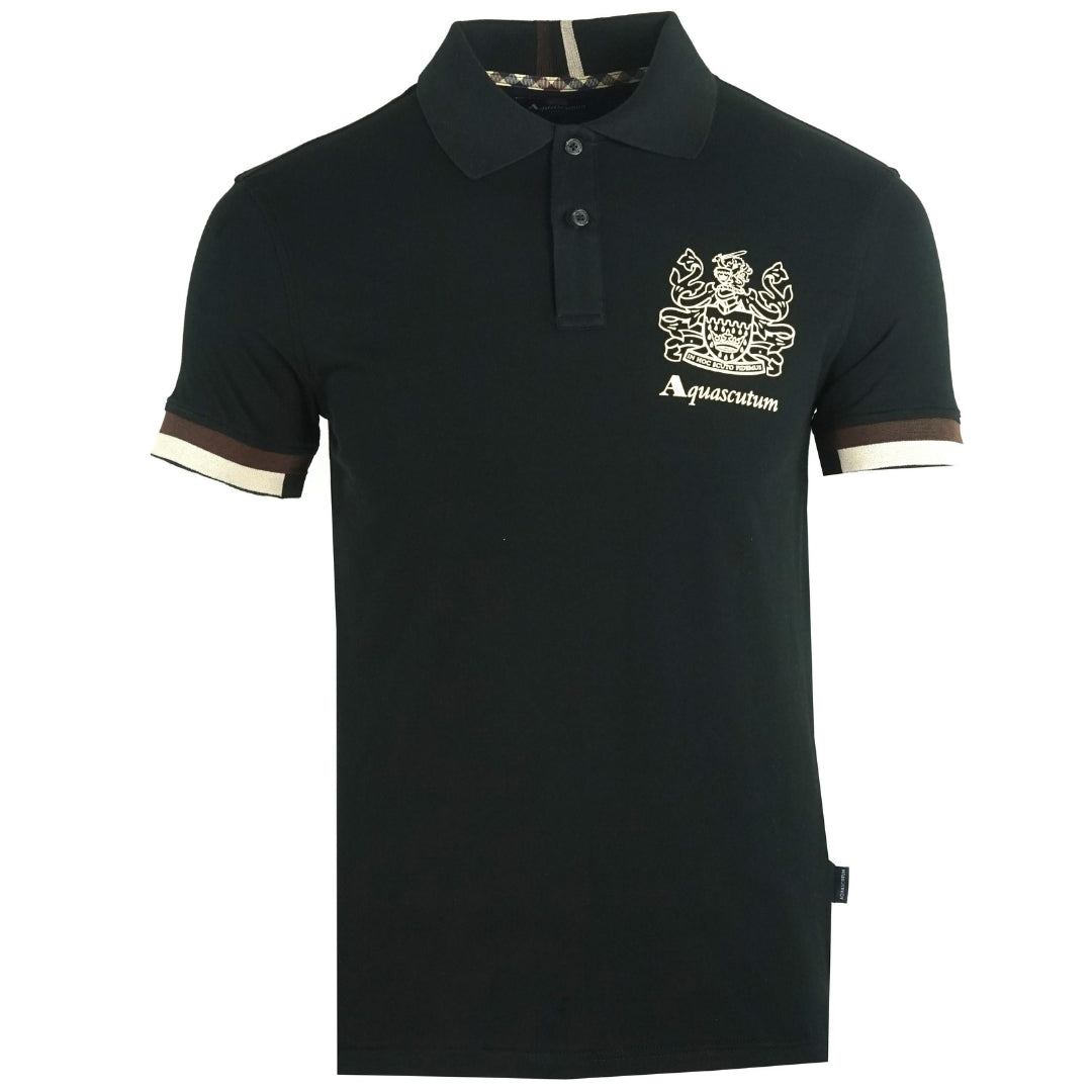 Aquascutum Aldis Crest Logo Black Polo Shirt - Blakeburn