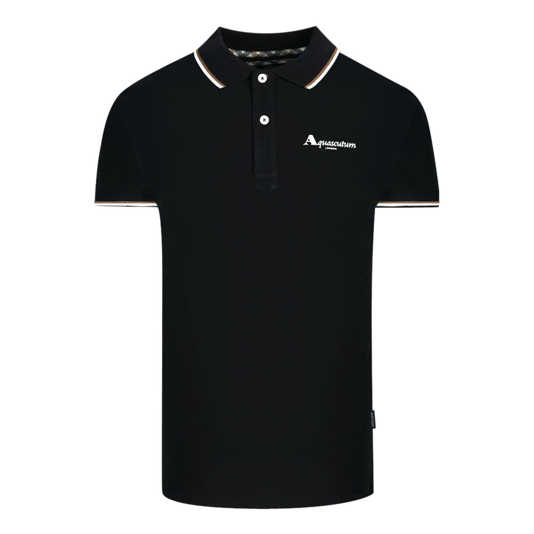 Aquascutum Mens QMP051 99 Polo Shirt Black